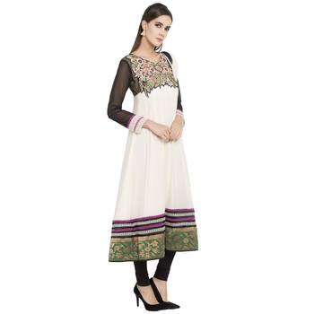 Off White Embroidered Georgette Salwar With Dupatta 2