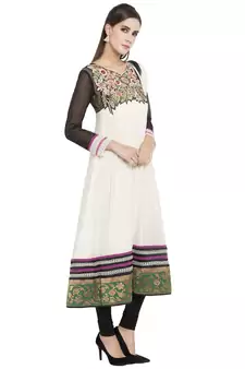 Off White Embroidered Georgette Salwar With Dupatta