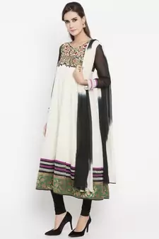 Off White Embroidered Georgette Salwar With Dupatta