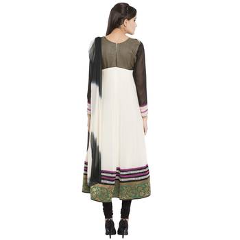 Off White Embroidered Georgette Salwar With Dupatta 4