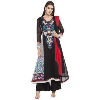 Black Embroidered Georgette Salwar With Dupatta 1