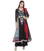 Black Embroidered Georgette Salwar With Dupatta
