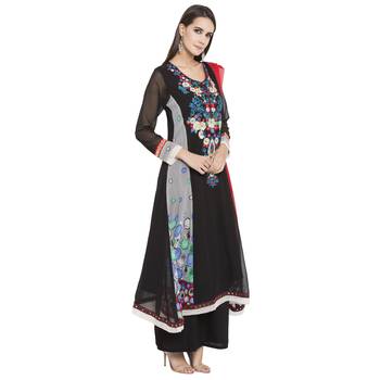 Black Embroidered Georgette Salwar With Dupatta 2