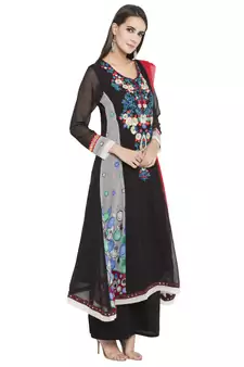Black Embroidered Georgette Salwar With Dupatta