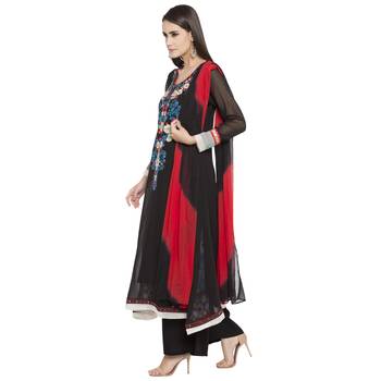 Black Embroidered Georgette Salwar With Dupatta 3