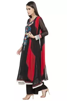 Black Embroidered Georgette Salwar With Dupatta
