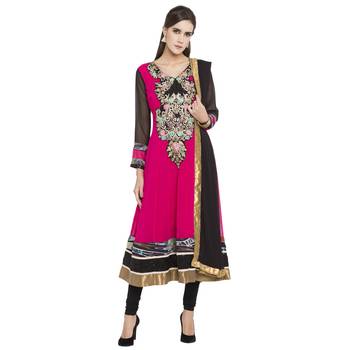Pink Embroidered Georgette Salwar With Dupatta 1