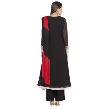 Black Embroidered Georgette Salwar With Dupatta 4