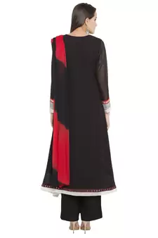 Black Embroidered Georgette Salwar With Dupatta