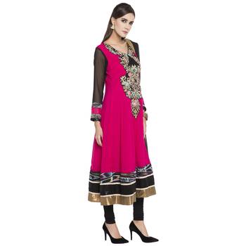 Pink Embroidered Georgette Salwar With Dupatta 2