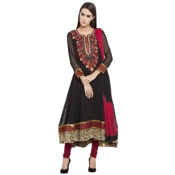 Black Embroidered Georgette Salwar With Dupatta 1