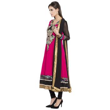 Pink Embroidered Georgette Salwar With Dupatta 3