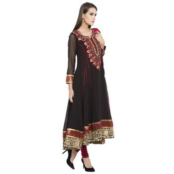 Black Embroidered Georgette Salwar With Dupatta 2