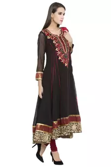 Black Embroidered Georgette Salwar With Dupatta