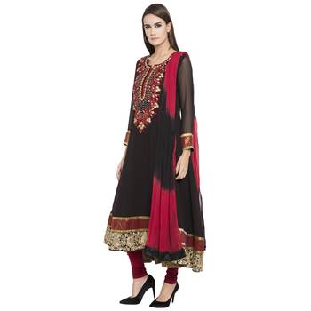 Black Embroidered Georgette Salwar With Dupatta 3