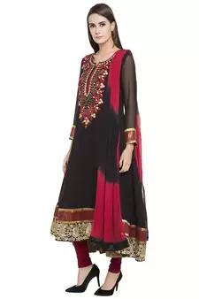 Black Embroidered Georgette Salwar With Dupatta