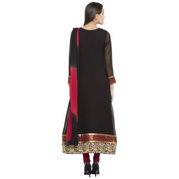 Black Embroidered Georgette Salwar With Dupatta 4