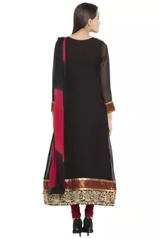 Black Embroidered Georgette Salwar With Dupatta