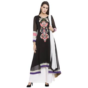 Black Embroidered Georgette Salwar With Dupatta 1