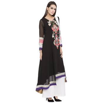Black Embroidered Georgette Salwar With Dupatta 2
