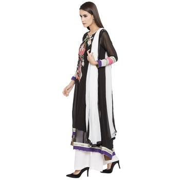 Black Embroidered Georgette Salwar With Dupatta 3