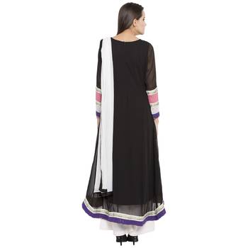 Black Embroidered Georgette Salwar With Dupatta 4