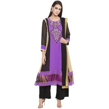 Purple Embroidered Georgette Salwar With Dupatta 1