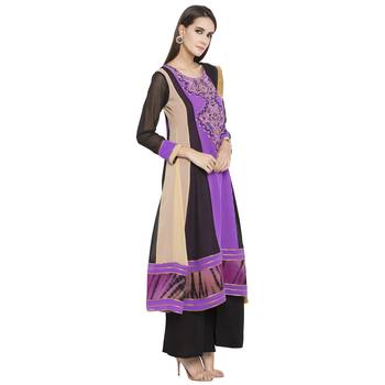 Purple Embroidered Georgette Salwar With Dupatta 2