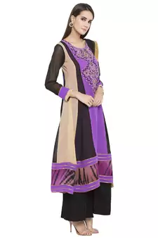 Purple Embroidered Georgette Salwar With Dupatta