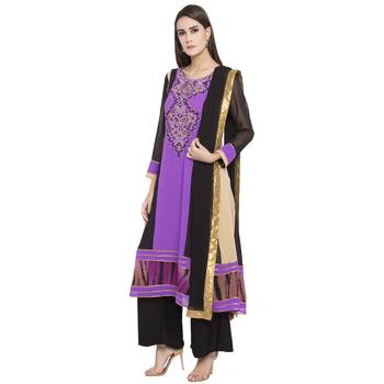 Purple Embroidered Georgette Salwar With Dupatta 3