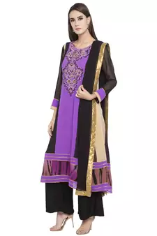 Purple Embroidered Georgette Salwar With Dupatta