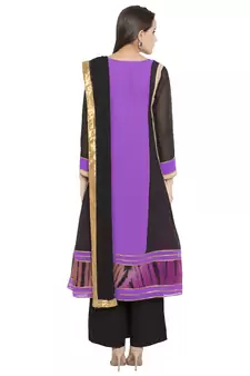 Purple Embroidered Georgette Salwar With Dupatta