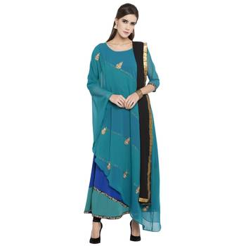 Blue Embroidered Georgette Salwar With Dupatta 1