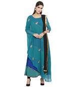 Blue Embroidered Georgette Salwar With Dupatta