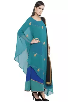 Blue Embroidered Georgette Salwar With Dupatta