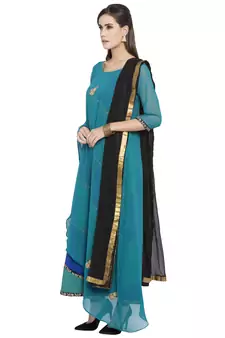 Blue Embroidered Georgette Salwar With Dupatta