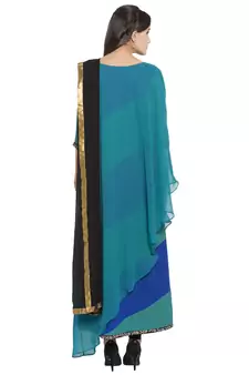 Blue Embroidered Georgette Salwar With Dupatta