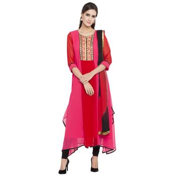 Pink Embroidered Georgette Salwar With Dupatta 1