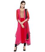 Pink Embroidered Georgette Salwar With Dupatta
