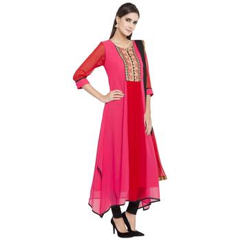 Pink Embroidered Georgette Salwar With Dupatta 2