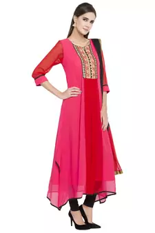 Pink Embroidered Georgette Salwar With Dupatta