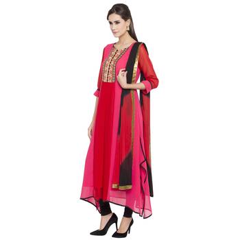 Pink Embroidered Georgette Salwar With Dupatta 3