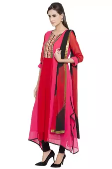 Pink Embroidered Georgette Salwar With Dupatta