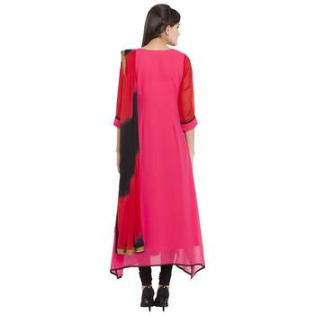 Pink Embroidered Georgette Salwar With Dupatta 4