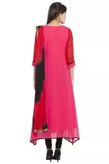 Pink Embroidered Georgette Salwar With Dupatta