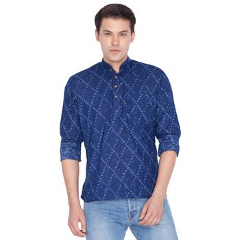 Men Blue Cotton Short Kurta 1