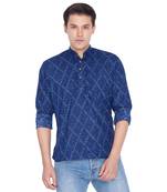 Men Blue Cotton Short Kurta