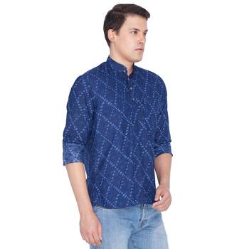 Men Blue Cotton Short Kurta 2
