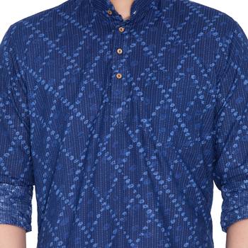 Men Blue Cotton Short Kurta 3