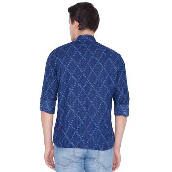 Men Blue Cotton Short Kurta 4